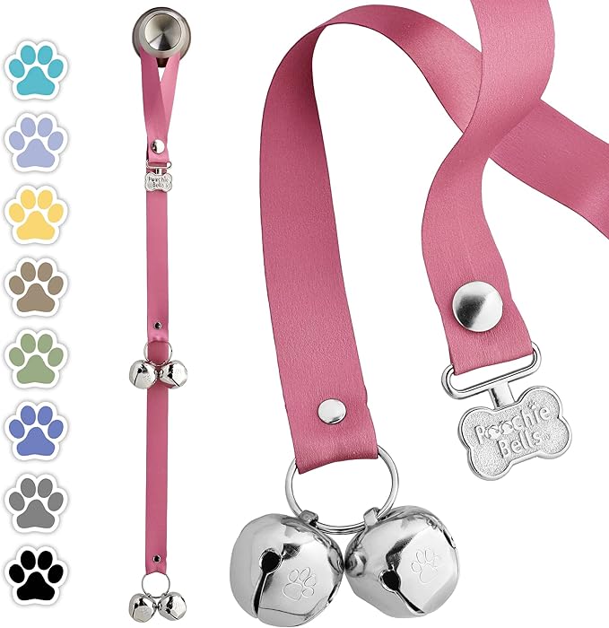 PoochieBells Dog Door Bells for Potty Training, Quick & Easy Puppy Potty Training Method Included, Handcrafted in USA with Loud, Paw-Safe Bells, Blush Pink