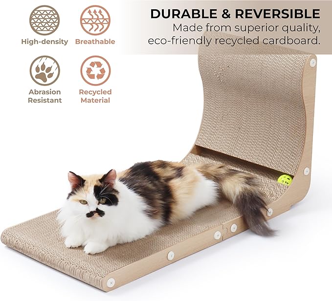 Paws NEST Cat Scratcher, 27.5 Inch L Shaped Cat Scratcher, Eco-Friendly for Indoor Cats, Includes Ball Toy & Premium Catnip, Non-Toxic, Easy Assembly