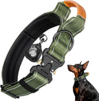 WINGOIN Tactical Dog Collar with AirTag Holder, Reflective Dog Collar for Large Dogs, Metal Buckle, Heavy Duty, Nylon Control Handle for Hunting, Training, Walking, Green, XL