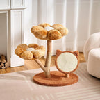 797Audio Natural Wood Flower Cat Tree, Modern Cat Tower with Real Solid Wood Branch, Luxury Aesthetic Cat Tree with Scratching Post,Scratch Pad,Cat Tree Tower for Indoor Large Adult Cats,Autumn Yellow
