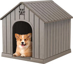 VIXZEN Dog House Outdoor, 26 Inch Resin Dog House Indoor Small Dog - Waterproof & UV-Resistant, Hidden Vents & Stable Structure, Easy Assembly, Versatile Storage, All-Weather Doghouse Outdoor (Grey)