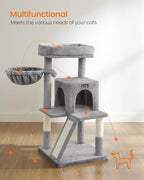 Feandrea Cat Tree, 37.8-Inch Cat Tower, Multi-Level Condo with Widened Perch, Scratching Posts and Ramp, 2-Door Cave, Hammock, Light Gray UPCT51W