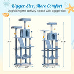 MWPO Ocean-Themed Cat Tree, 70.1-Inch Multi-Level Tall Tower for Indoor Cats, Plush Cat Condo with Big Padded Perches, Sisal-Covered Scratching Posts, Hammock, Toys for Kittens, Blue
