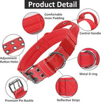 Tactical Dog Collar with Control Handle, Military Adjustable Pet Collar Reflective Heavy Metal Buckle Dog Collar, Soft Nylon Training Collar for Medium Large Dogs (Red, Medium)