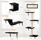 5 Pcs Wall-Mounted Climber Set, Wood Indoor with Shelves and Perches, Ladder, Condo House, Scratching Board and Tree, Wall Shelves Furniture for Cats (Black)