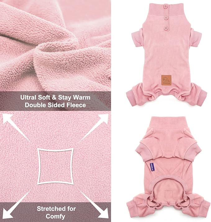 cyeollo Fleece Dog Pajamas Warm Dog Winter Coat Thermal Soft Pjs Small Dogs Onesie Stretchy Jumpsuit Doggie Pet Clothes Outfits Cat Apparel, Pink S