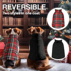 VIVAGLORY Softjoy Dog Coat, Dog Jacket for Winter & Christmas, Coat with Harness Hole, Reversible Plaid Checkered Warm Fluffy Heavy Duty for Puppy, S, Red