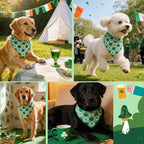 St Patricks Day Dog Bandanas Plaid Shamrock 3 Leaves - Pet Scarf with Adjustable Snap Button Cute Lucky Holiday Costumes for Irish Festivals, Medium & Large Breeds (30-75lbs)