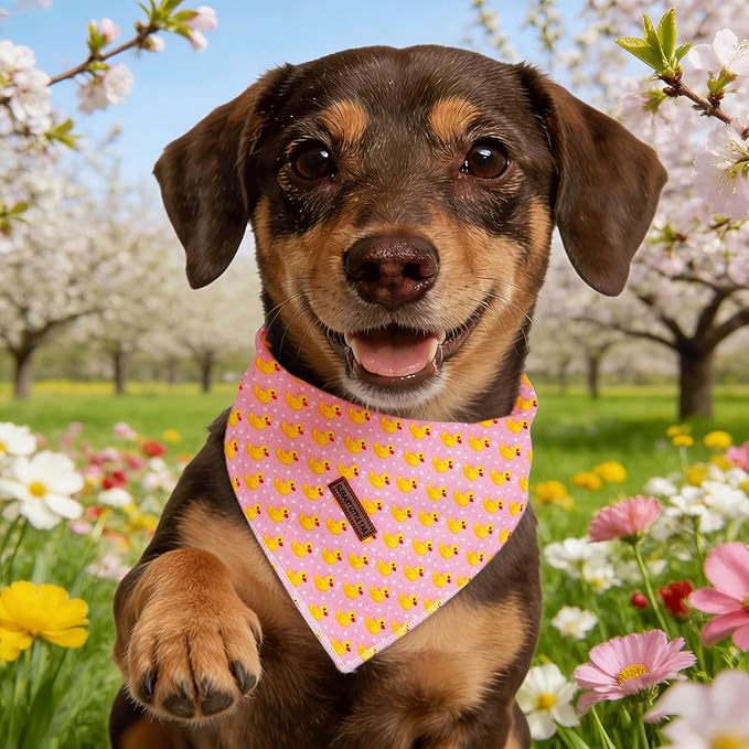 Elegant little tail Dog Bandana, Cute Duck 1PC Washable Dog Scarf Female or Male Square Bib Kerchief Scarf Adjustable Pet Bandana for Medium Large Dogs