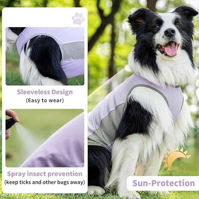 Dog Shirt, Cooling Vest Lightweight Breathable, Dog T-Shirts All-Season UV Protection Pet Clothes Quick Dry Soft Stretchy Pet Shirt Vest for Small Medium Large Dogs (Lilac Ether 1PC, Large)