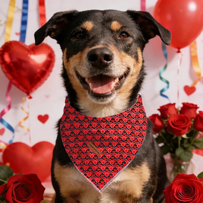 Elegant little tail Valentine's Dog Bandana - Red Heart Pet Bandanas Washable Bib Kerchief Scarf Cute Adjustable Pet Bandanas for Small Medium Dogs