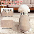 SCENEREAL Dog Sweaters for Small Medium Dogs, Pet Hoodie Sweatshirts Winter Knitted Pullovers with Fashion Shirt Collar, Puppy Clothes Cold Weather Coats, Beige L