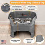 Neater Feeder Deluxe Mess-Proof Elevated Dog Bowls for Large Dogs (40+ lbs), 2 Height Adjustable (14.5” & 17.5”) No-Spill Raised Dog Bowl Stand, Stainless Steel Food Bowl Set, Made in USA, Grey