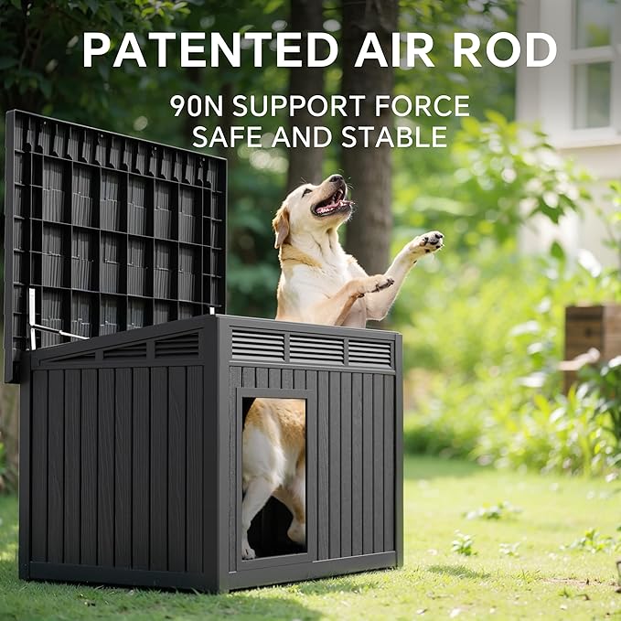 VIXZEN Dog House Indoor Outdoor,Waterproof Dog House for Small to Large Dogs,Doghouse with Air Vents and Elevated Floor,Openable at the Top,Easy to Assemble and Clean (Deep Black, 32.2*25.12*24.13)