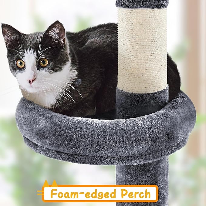 Yaheetech Cat Tree, Floor to Ceiling Cat Tower for Large Cats, 89-104.5in Height Adjustable Tall Climbing Tree w/Scratching Posts, Condo and Perches, Dark Gray