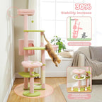Flower Cat Tree for Large Cats, 59" Tall Cat Tower with Soft Flower Perch, Multi-Level Tower with Spacious Condo, Large Hammock and Scratching Posts, Sturdy Play House for Indoor Cats, Pink