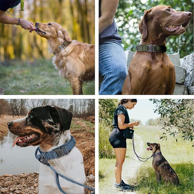 COOYOO Dog Collar,3 Piece Set Tactical Dog Collars, Adjustable Military Training Nylon Dog Collar with Control Handle and Heavy Metal Buckle for Medium and Large Dogs