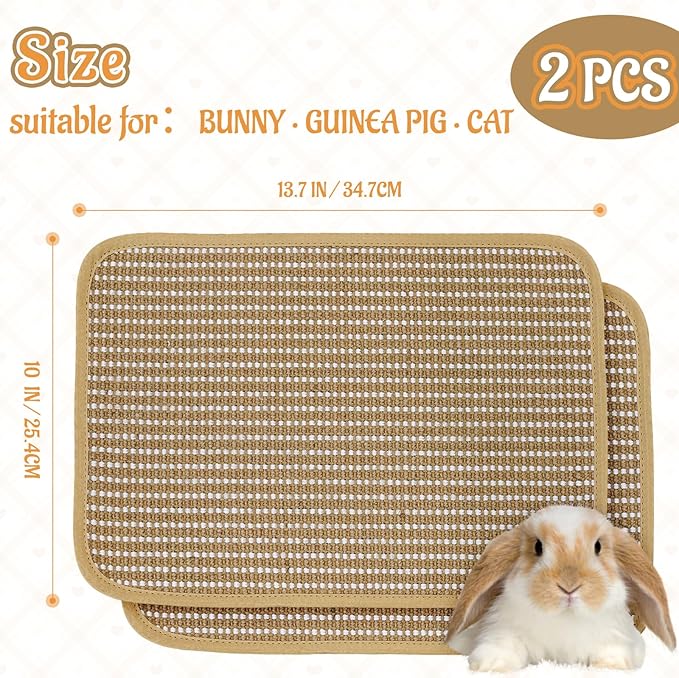 Rabbit Scratching Pad, Sisal Scratching Pad for Bunny, Guinea Pig, Cat. Resting Mats for Cages, Forage Grass Mat Indoor Essentials Accessories (2PCS)