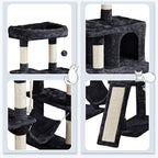 Topeakmart 63in Cat Tree, Large Cat Tower Furniture w/Cat Condo, Padded Platform & Sisal-Covered Scratching Post, Stable Cat Tower Pet Play House, Black