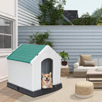 ZENY Plastic Dog House - Waterproof Dog Kennel with Air Vents and Elevated Floor All Weather Indoor Outdoor Insulated Doghouse Puppy Shelter, Easy to Assemble (Green, 28inch)