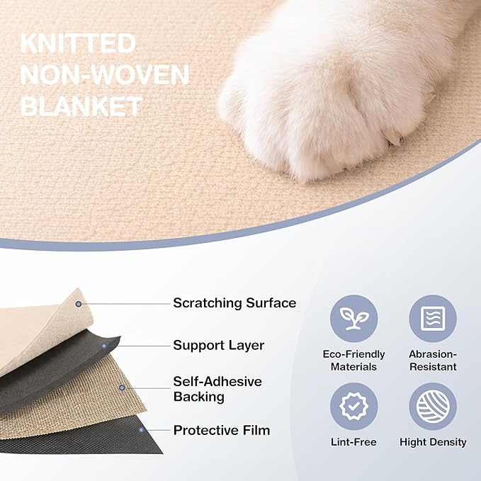 157.5" x 15.8" Cat Scratch Furniture Protector, Self-Adhesive Couch Protector from Cat Claws, Cats Scratching Mat for Couch, Sofa, Wall & Door, DIY Cat Scratch Pads Replacement, 2 Pack (Off White)