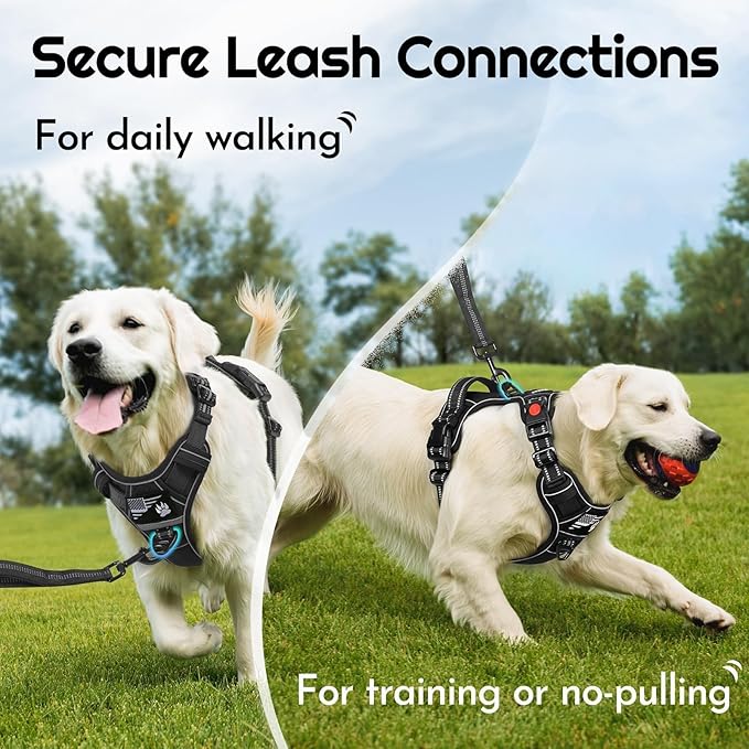 Eagloo Dog Harness for Large Dogs, Easy Wearing with 3 Quick-Release Buckles, Adjustable No Pull Pet Harness with MOLLE System, No Choke Reflective Vest with Control Handle, Black, L