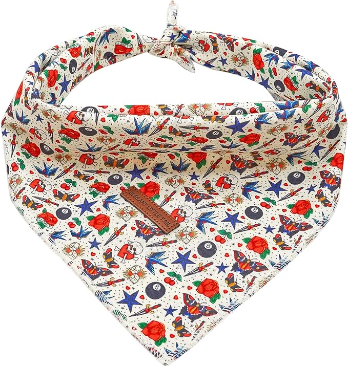 Elegant little tail Dog Bandana, Valentine's Day 1PC Washable Dog Scarf Female or Male Square Bib Kerchief Scarf Adjustable Pet Bandana for Medium Large Dogs