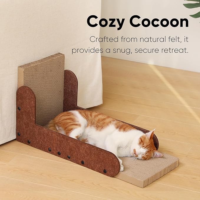 FUKUMARU Cat Scratcher, 26.8 Inch L Shaped Cat Scratch Pad Wall, Modern Cardboard Cats Scratching Board for Indoor Cats, Felt Vertical Scratching Post, Furniture Protector (Caramel)