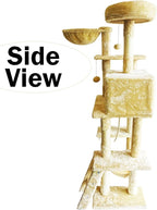 Beige Cat Tree Tower for Indoor Cats & Kittens, 57" Tall Multi-Level with Comfy Perch & Basket, Hideaway Condo, Sisel Scratcher Posts & Ladder, Ball Toys, & Dangling Rope - by SciencePurchase