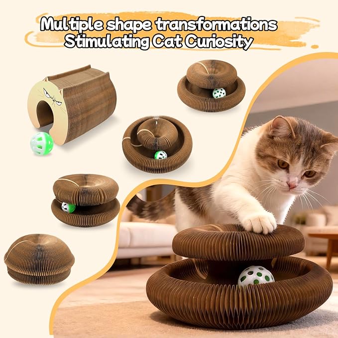 1Pack Kitty Kurls Magic Organ Cat Scratcher Toy,Accordion Design with Strong Magnet,Space Saving Cardboard Scratching Pad for Indoor Cats