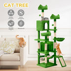 DWVO 75 in Multi-Level Cat Tower: Tall Cats Tree for Indoor Kittens, Pet Furniture with Kitty Condos, Top Perches, Sisal Ramp Scratching Posts, Cozy Basket, Hammocks, Green
