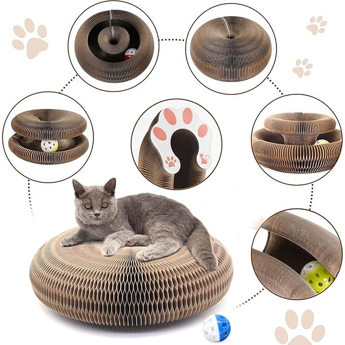 Kitty Kurlz Cat Scratcher & Play Toy for Indoor Cats - Foldable, Durable Recyclable Cardboard for Scratching, Chase and Play