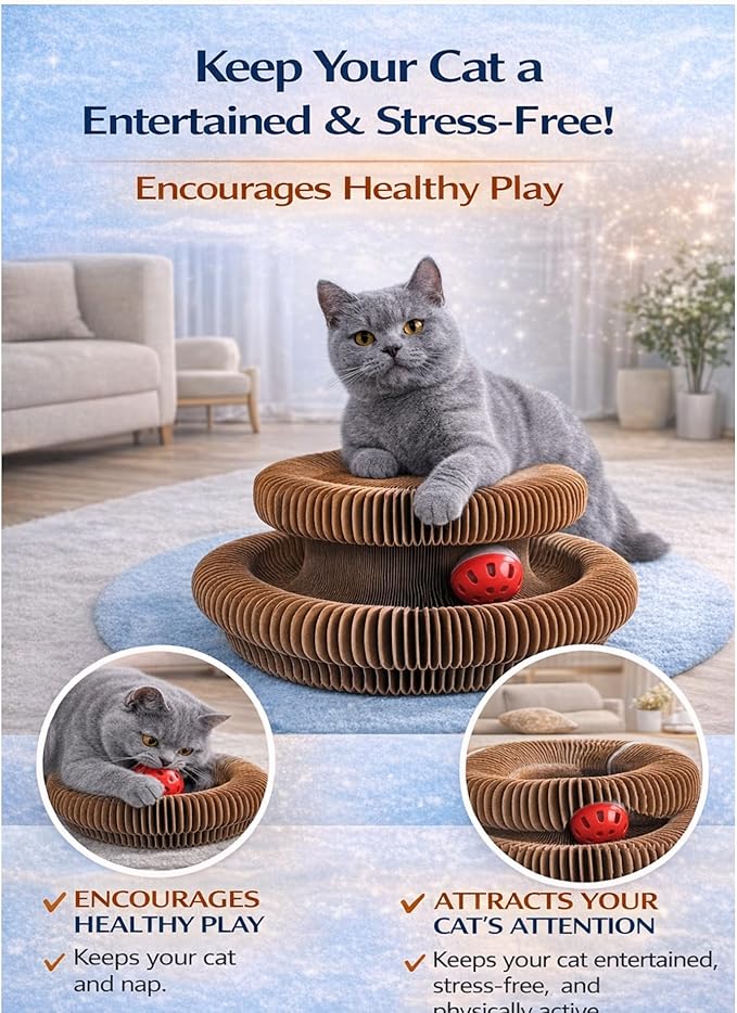 Kitty Curvels Style Transformable Cat Scratcher for Indoor Cats – Interactive Reversible Cat Scratching Pad, Durable Corrugated Cardboard for Furniture Protection（3PC）