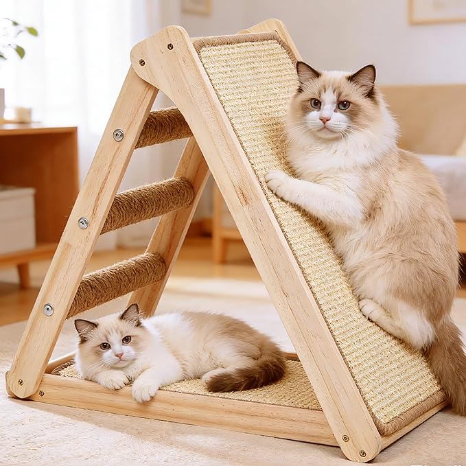 Large Sisal Cat Scratcher - Pre-Assembled Cat Scratching Post for Indoor Cats Adults & Kittens, Solid Wood Scratch Pad with Space-Saving Design