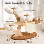 Aesthetic Flower Cat Tree Tower with Scratching Post for Indoor Cats, 37" Modern Cat Tree with Wood Sculpted Branch, Flower Cat Beds, Scratching Board & Interactive Squeaky Toy, Creamy White