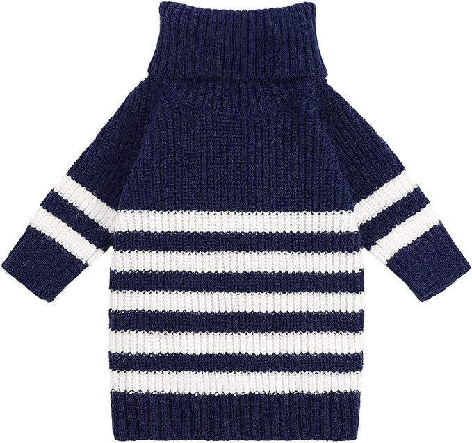 Fitwarm Dog Striped Knitted Sweater, Thermal Turtleneck Pet Coat, Dog Winter Clothes for Small Dogs Boy Girl, Cat Apparel, Blue, Small