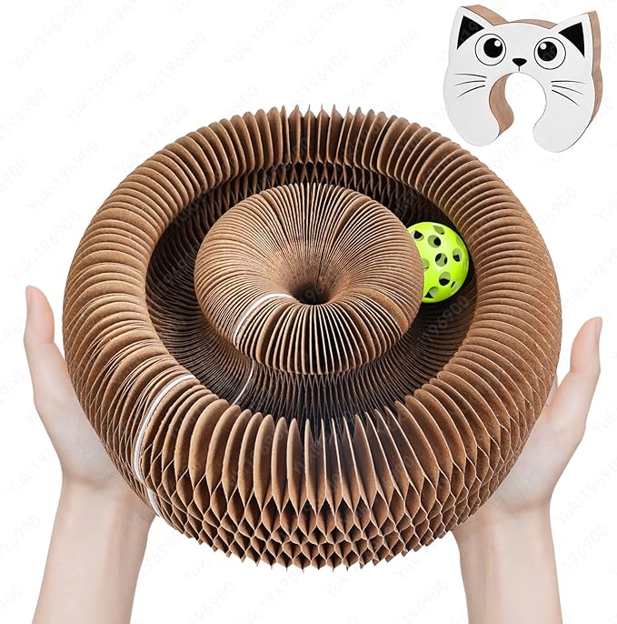 Kitty Curls Cat Toys Magic Organ Cat Scratcher Pad, Interactive Cat Toys for Indoor Cats with Compact Accordion Design and Bell Ball, Helps Relieve Anxiety, Boost Claw Health, Protect Furniture