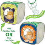Kitty City Safari Jungle Pop-Up Cat Cube, Collapsible Indoor Cat Hideout & Play Cube with Peekaboo Openings, Easy Storage, 15” x 15” x 15”