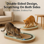 Extra Long 26" Folding Cat Scratch Pad with Chasing Balls Double Sided Interactive Cardboard Cat Scratcher Cat Scratching Board for Cats Cardboard Scratching Pads for Indoor Cat Toy