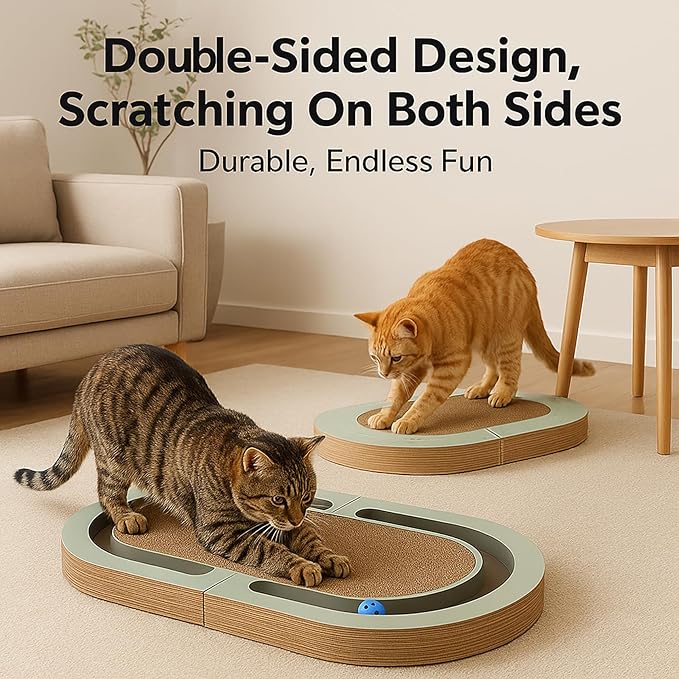 Extra Long 26" Folding Cat Scratch Pad with Chasing Balls Double Sided Interactive Cardboard Cat Scratcher Cat Scratching Board for Cats Cardboard Scratching Pads for Indoor Cat Toy