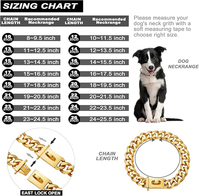 Dog Chain Collar Walking Training Collar with Design Secure Buckle 19MM Black Cuban Link Strong Heavy Duty Chew Proof Chain(19MM, 22")