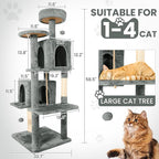 58" Cat Tree Large Cat Tower Condo w/Multi-Level Scratching Post for All Indoor Cats (Grey)