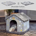 JIUPETY Cute Indoor Dog Houses, Dog Bed with Cover Cave, M Size for 6-11 Lb Dogs and 9-17 Lb Cats, Igloo Pet House with Non-Slip Bottom, Grey