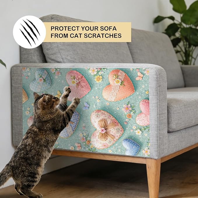 Nuxovilar Cat Scratching Mat 15.3x23.6 Inches Polyester Synthetic Fiber, Floral Hearts & Butterflies Print, wall cat Scratcher, Scratch pad, Home Decor, Bedroom, Living Room (2pcs)