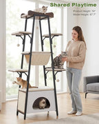74-Inch Modern Cat Tree Tower for Large Cats, Multi-Level Cat Tower with Scratching Board, Large Perch, Hammock, Removable Pads, White