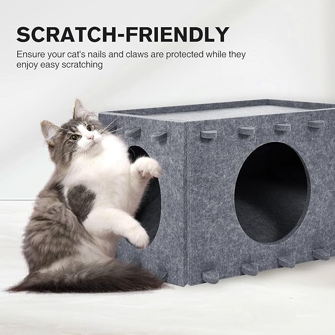 Cat Bed for Indoor Cats, Cat House for Large & Multiple Cats, Foldable Cat Bed Cave, Peekaboo Cat Hideaway, 23.6x15.8x11.8 inch, Medium Gray