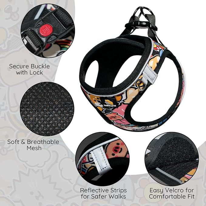 BELLA & PAL Step in Vest Harness for Small and Medium Dogs, No Pull Small Dog Harness with Leash Set, Comfortable Air Mesh Dog Vest Harness with Reflective Strip (Cuddle Club, L)