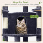 Globlazer Corner Cat Tree Tower for Indoor Cats, 51in Multi-Level Cat Condo Tower with Large Hammock, 7 Sisal Scratching Posts, Oversized Top Perch, Spacious Cat Cave, Hanging Basket, C51, Dark Grey