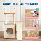 Made4Pets Cat Tree for Indoor Cats, Modern Cat Tower Tall for Large Cats Kitten, Wood Kitty Condo Climbing Furniture Heavy Duty, Vesper Cute Castle with Scratching Post and Ramp
