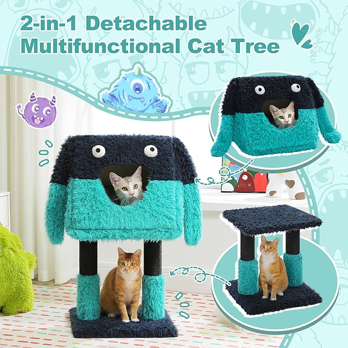 PEQULTI 31" Cat Tree for Indoor Cats, Multi-Level Cat Tower with Cozy Cat Condo Clearance Prime, Blue